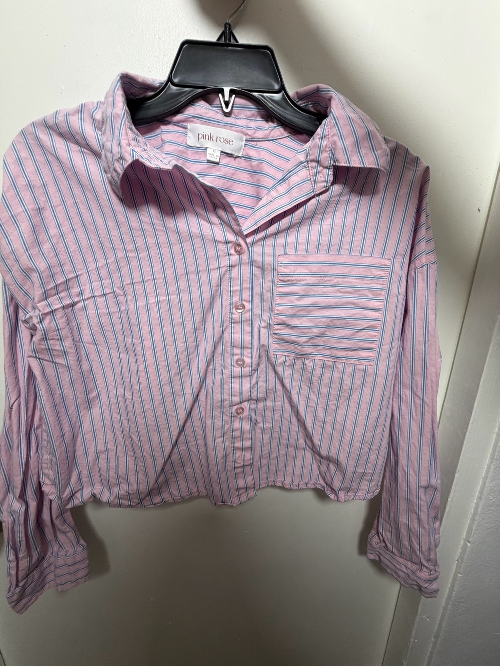 Pink Rose Pink and Blue Striped Button-Down Shirt + short